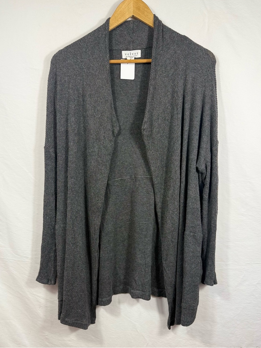 Velvet by Graham & Spencer Dark Gray Open-Front Ribbed Cardigan